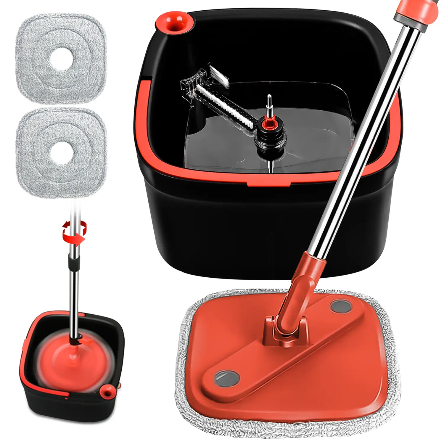 Black-red Mop+Bucket+2Pads