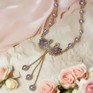 Chic Minimalist Purple Swan Necklace| Luxury Elegant Pendant| Fashion Statement Jewelry| Ideal Accessory for Cheongsam & Formal Occasions