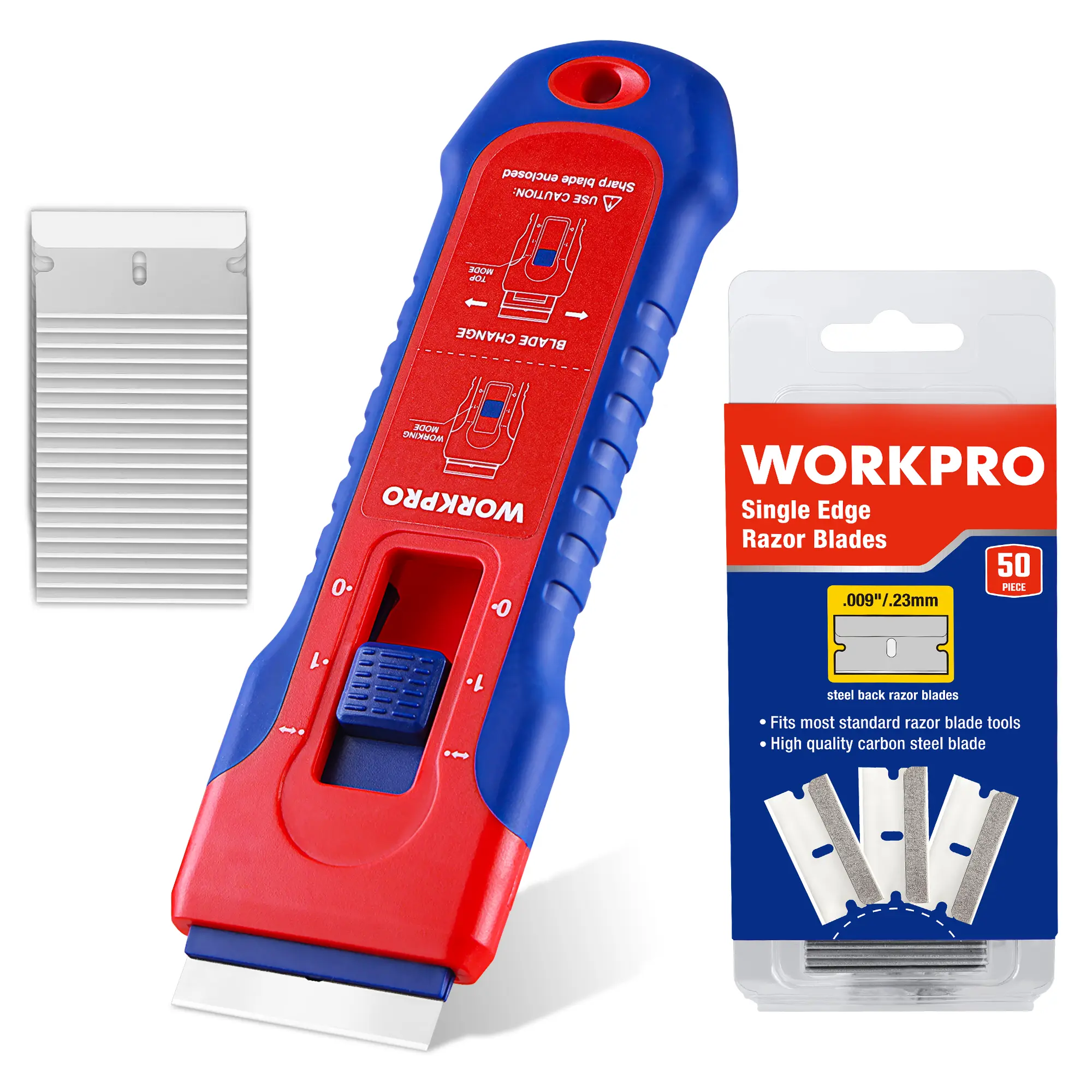 #summersale WORKPRO Retractable Razor Blade Scraper with 56 Blades, Built-in Storage Cleaning Scraper Tool for Paint Stickers Adhesive Glass Ceramic Wood