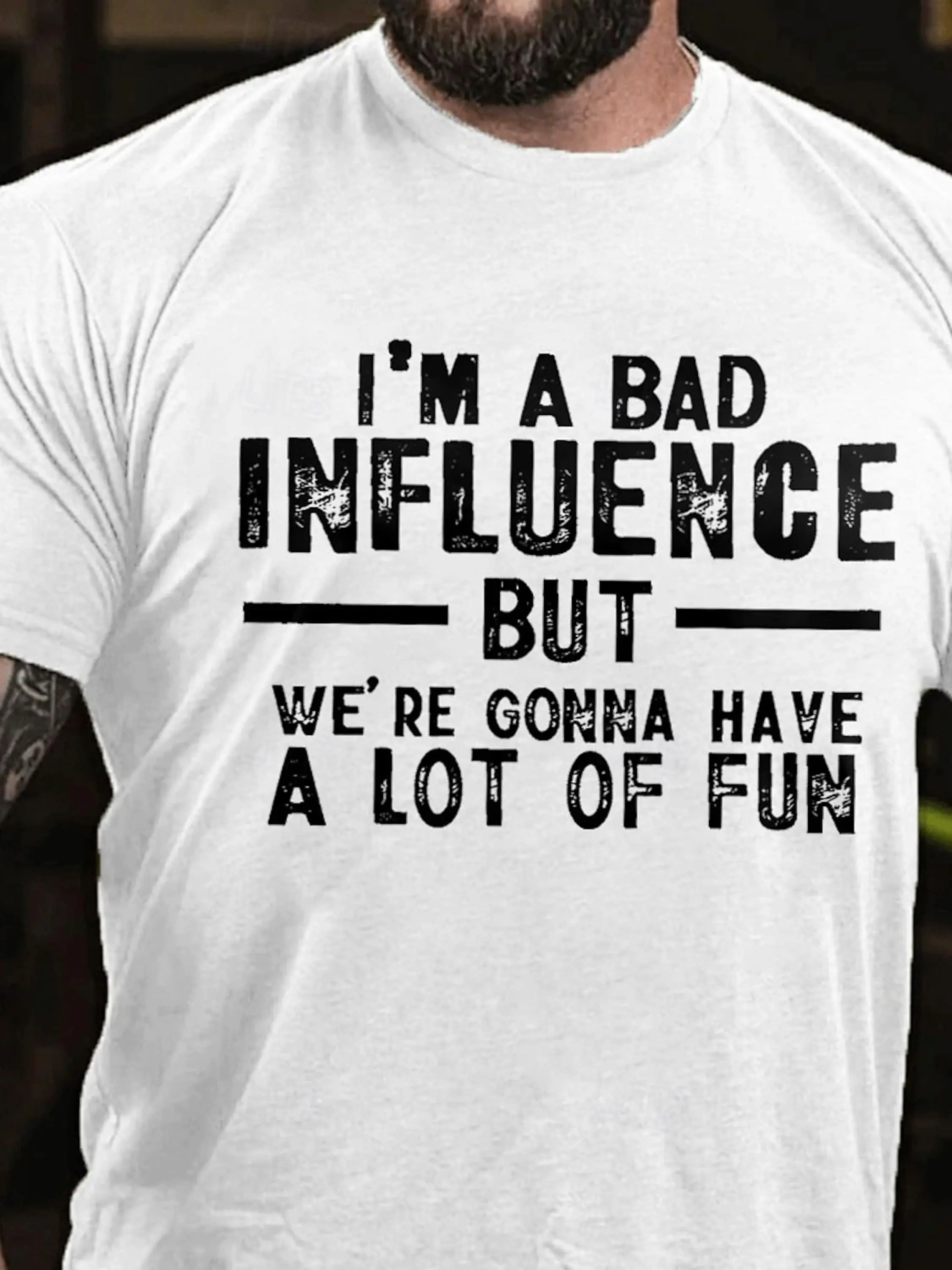 Big & Tall Men's Funny Text Print T-Shirt -  Cotton Retro Casual Short Sleeve Tee, Breathable Machine Washable Round Neck Shirt for Spring Summer Outdoor Sports & Daily Wear, Leisure Clothing, Humorous Graphic Tee, Comfortable Fit, Durable Fabric, Rel