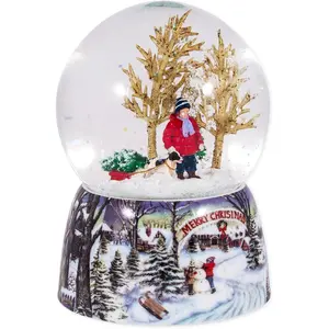 Roman Merry Xmas Snowy Woodland Scene Music Snow Globe Glitterdome Plays O Xmas Tree