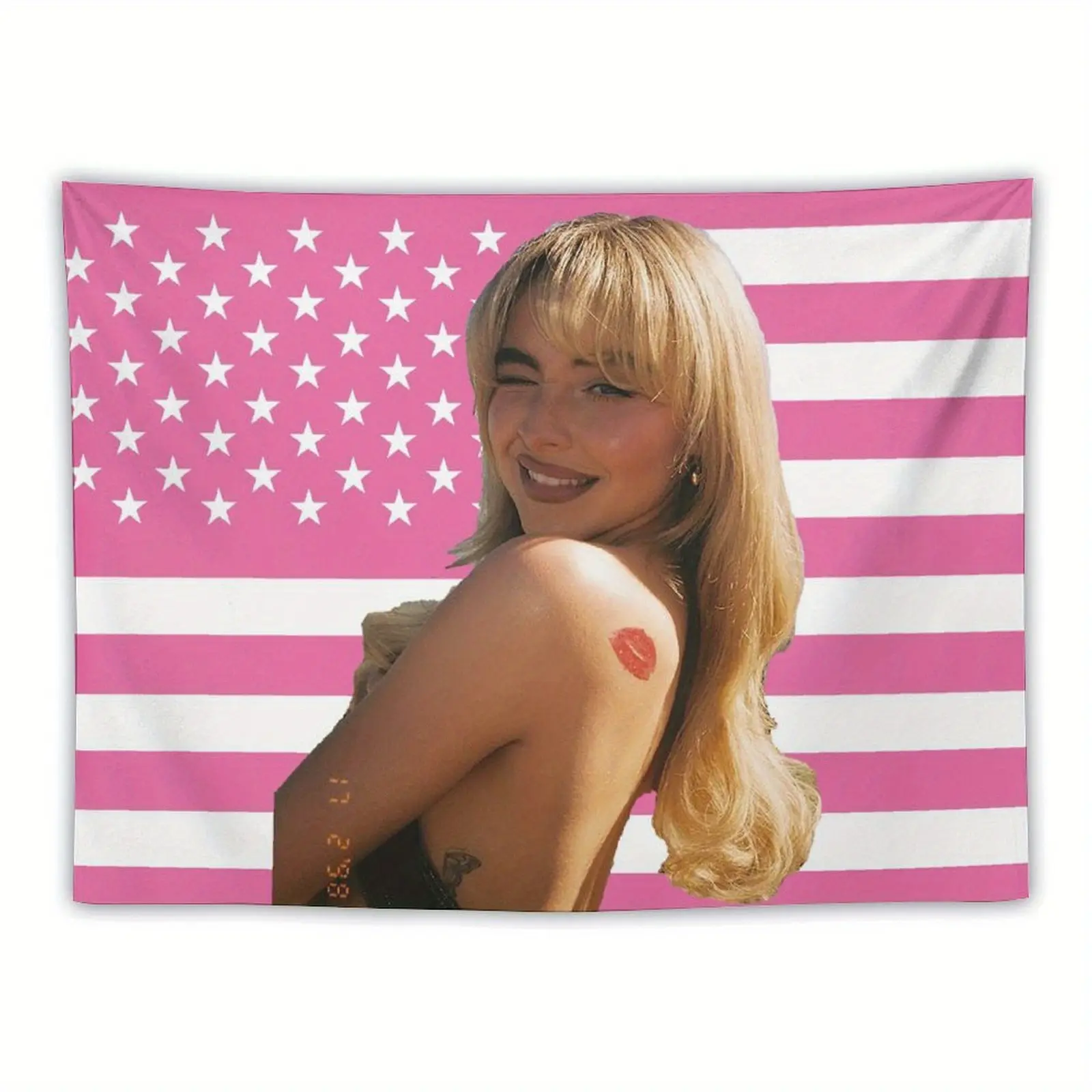 Vintage American Style Synthetic Tapestry Wall Banner - 60in x 40in Custom Aesthetic Horizontal Decor, Soft-Tone Art with Blonde Woman, Stars, Funny Music Graphic, Animals, Water-Resistant, Breathable, Indoor Bedroom Decor, Hand Wash Only