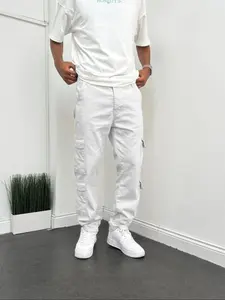 Men's Solid Flap Pocket Cargo Jeans, Loose Casual Street Fashion Denim Pants for Daily Wear, Men's Trousers for All Seasons, Cotton, Denim Clothing