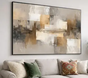 Abstract Geometry Canvas Art, Neutral Tones Contemporary Painting, Brown Grey Home Decor