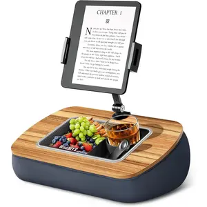 Lap Beanbag Tablet Pillow Stand,Adjustable iPad Holder with Snack Bowl,360? Rotating Clip for 4.7-13" Kindle,Phone,Tablet.Ideal for Hands-Free Reading and Relaxation on Bed,Couch,Recliner,Gray Computer Landscape