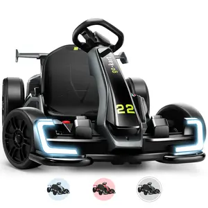 Hikole Adjustable Electric Drift Go Kart 24V 300W Motor 8.5 MPH Speed Adjustable Seat for Kids 6-12 Years Ride On Toys with Bluetooth Speakers & 3 Speed Modes,SummerVibes