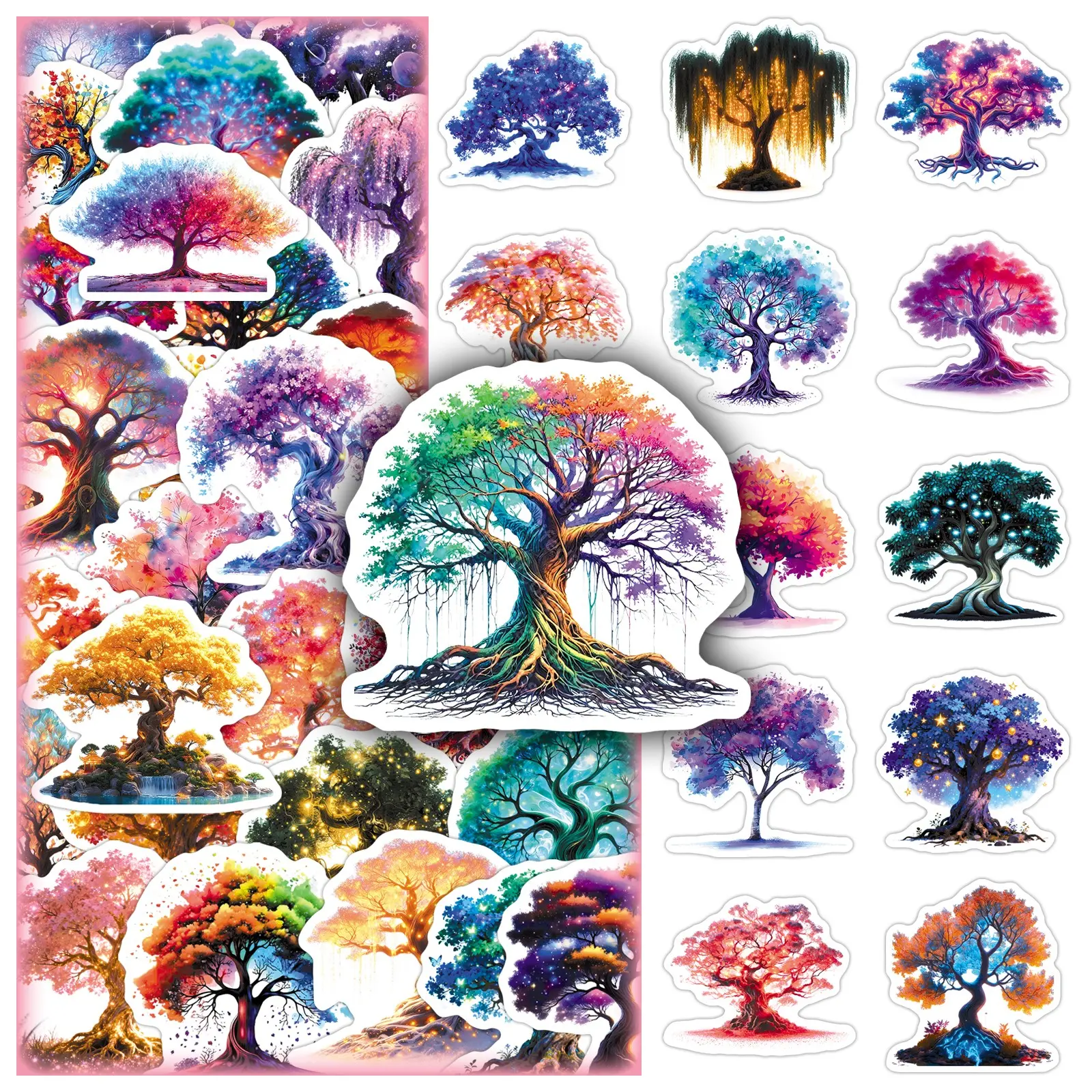 100 sheets of two sets duplicate glowing Tree of Life personality creative design sense decorative DIY Scrapbooking Crafts scrapbook material Decal Sticker Packs stickers