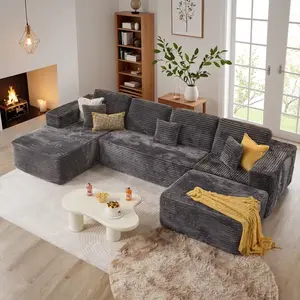 [2 Packages Shipping]132'' U-shape Boneless Memory Foam Sectional Sofa, Corduroy Sectional Couches for Living Room, Oversized U Shape Comfy Modular Compression Cloud Sleeper Sofa with Deep Seat, Modular U-Shaped Sleeper Sofa，No Assembly Required，