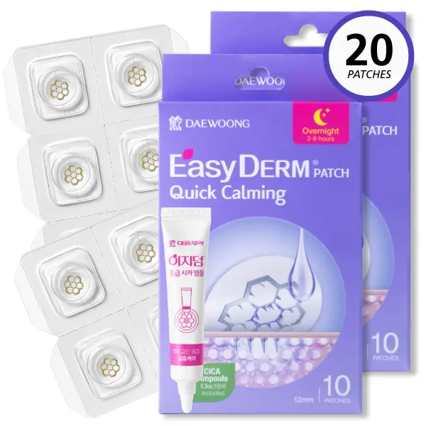Easyderm Quick Calming Patches - Magnesium Acne Spot Treatment for Soothing Skin Repair with Cica, Tea Tree & Calendula - 20 Patches for Teens, Anti-Blemish Acne Treatments, Pimple Patches Removal