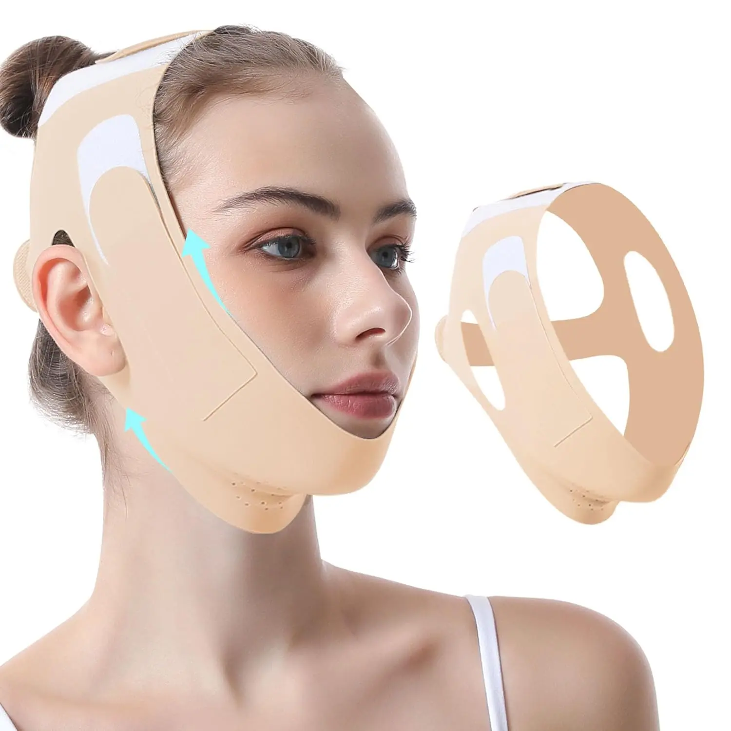 Chin Strap for Sleeping,Adjustable Face Mask Jawline Shaper with Skin-Friendly And Breathable Materials (Beige)