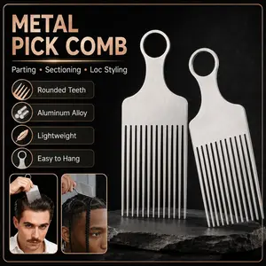 1/2PCS Metal Pick Comb Set, Aluminum Alloy Hair Styling Comb with Ring Handle, Professional Hair Parting & Sectioning Tool for Locs, Braids, Curls, Coils, Textured Hair