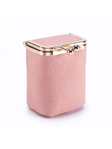 Luxury Genuine Leather Kiss Lock Bag, Litchi Texture Portable Lipstick Case, Mini Coin Purse