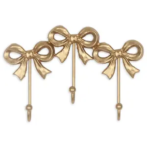 Bow Wall Hook,Small Wall Mounted Functional Hooks,Antique Gold Cast Iron Hook for Coats,Bags, Bath Towels,Room Decorations,Girls Room,Bathroom,Office