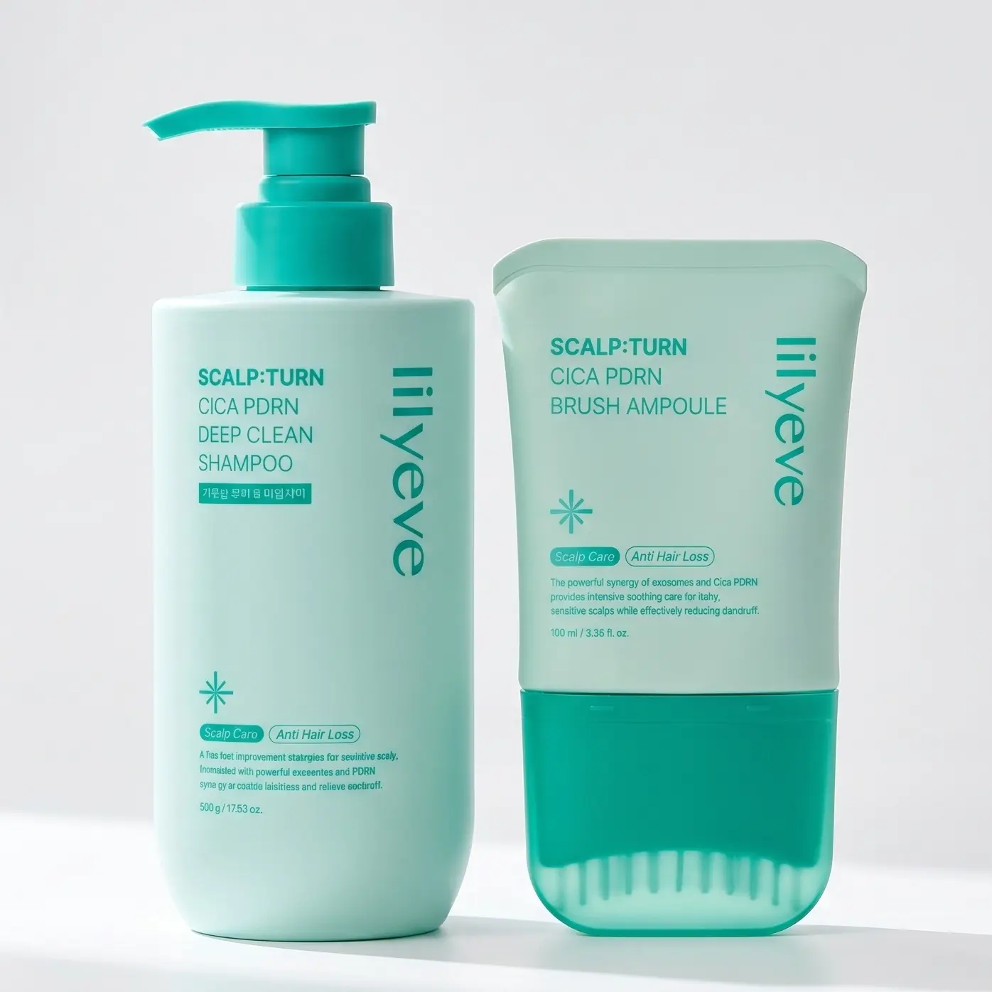 Lilyeve SCALPTURN Dandruff & Scalp Care Duo | Cica PDRN Scalp Serum with Built-In Brush & Clarifying Shampoo for Dandruff, Flaky & Problem Scalp