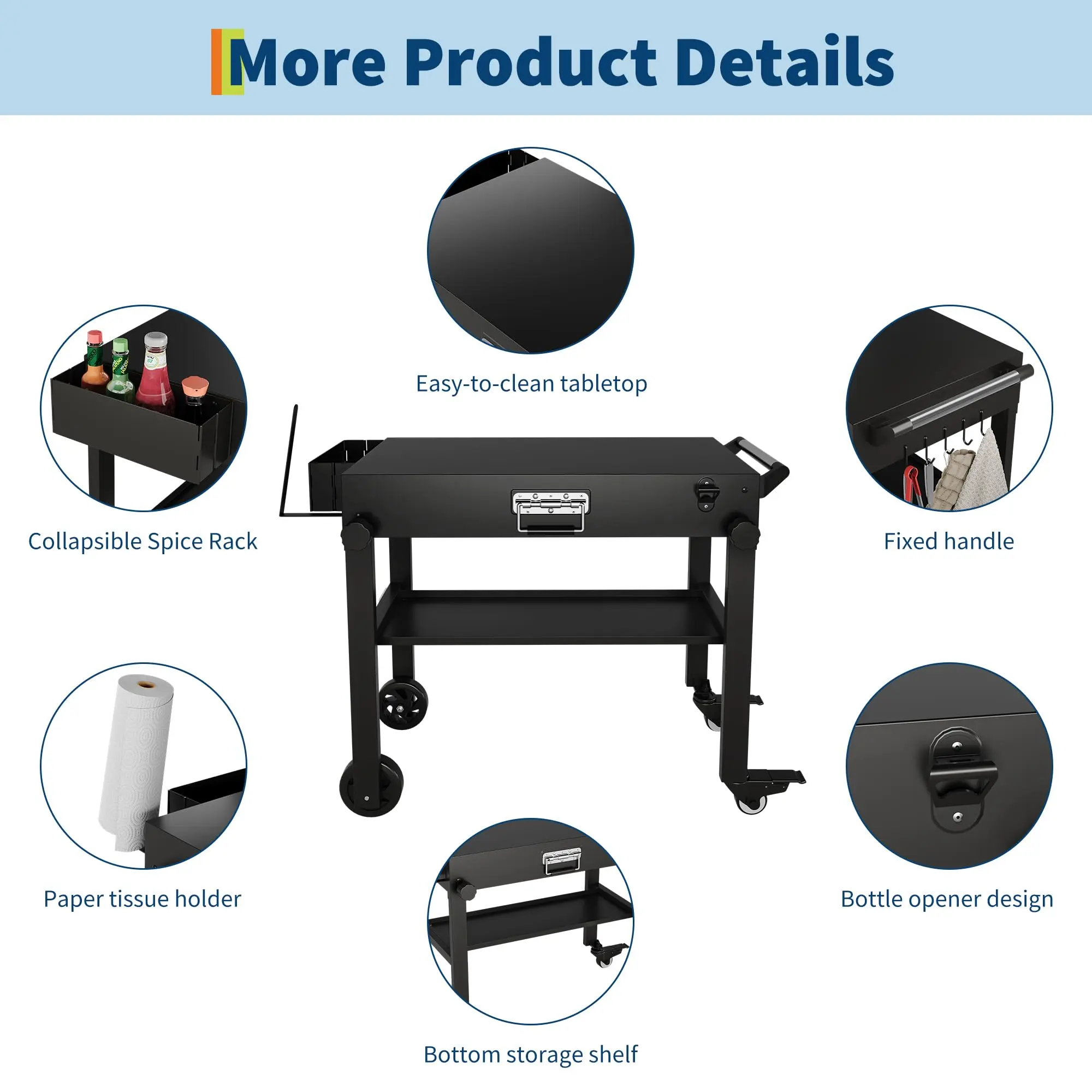 GAOMON Heavy-Duty Commercial Outdoor Grill Cart - Portable Handy Outdoor Furniture Set with Foldable Shelf, Stainless Steel Locking Wheels, Sturdy Wheelbase, Ideal for Farmers Market, RV, Heavy-Duty Action Outdoor Furniture Sets