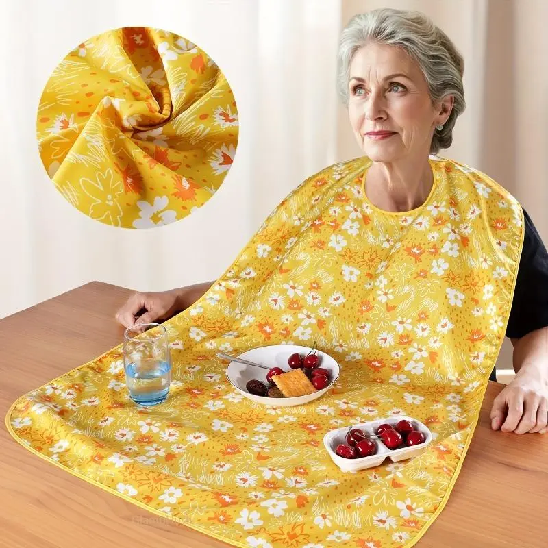 Floral Print Adult Bib, Extra Large 42x28 in Lightweight and Easy-Clean Protective Clothing Cover for Senior Care