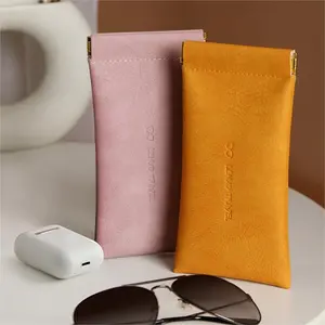 Leather Eyeglasses Cases PU Soft Sunglasses Pouch Squeeze Top Portable Glasses Cases for Men Women