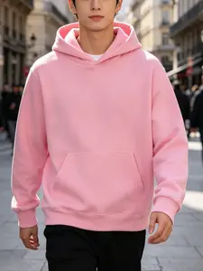 Men's Solid Color Plain Pullover Hooded Sweatshirt, Casual Daily Wear, Long Sleeve Design, Fashionable, Minimalist and Comfortable, Fall & Winter