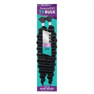 Sensationnel PremToo bulk weaving – 2x deep human hair blend for boho, knotless box or curly loose wave styles - 1 pack (18 inch, 1B OFFBLACK)