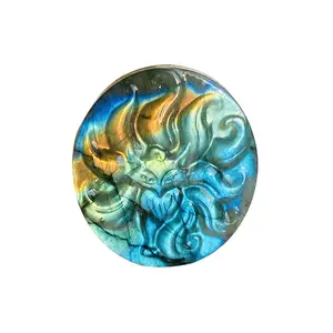 Strong Flash Labradorite Nine Tailed Fox Carving High Quality Natural Healing Crystal Gorgeous Stone Gemstone Jewelry Energy Love Girlfriend Boyfriend Souvenir Valentine Anniversary New Year Christmas Halloween Birthday Gift