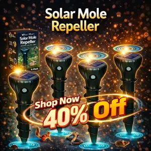 Solar Mole Repellent 4-Pack, Ultrasonic Snake & Vole Repeller, Waterproof Sonic Spikes for Lawn Garden, Yard Protection From Groundhogs