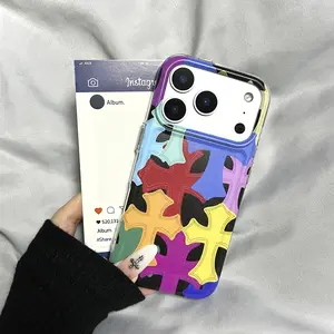 Suitable for iPhone  16 15 14 13 silicone cross high-end phone cases, iPhone 16 15 Plus silicone cross male and female phone cases.IPhone 17 case/16 promax case/16 case/15 promax case.