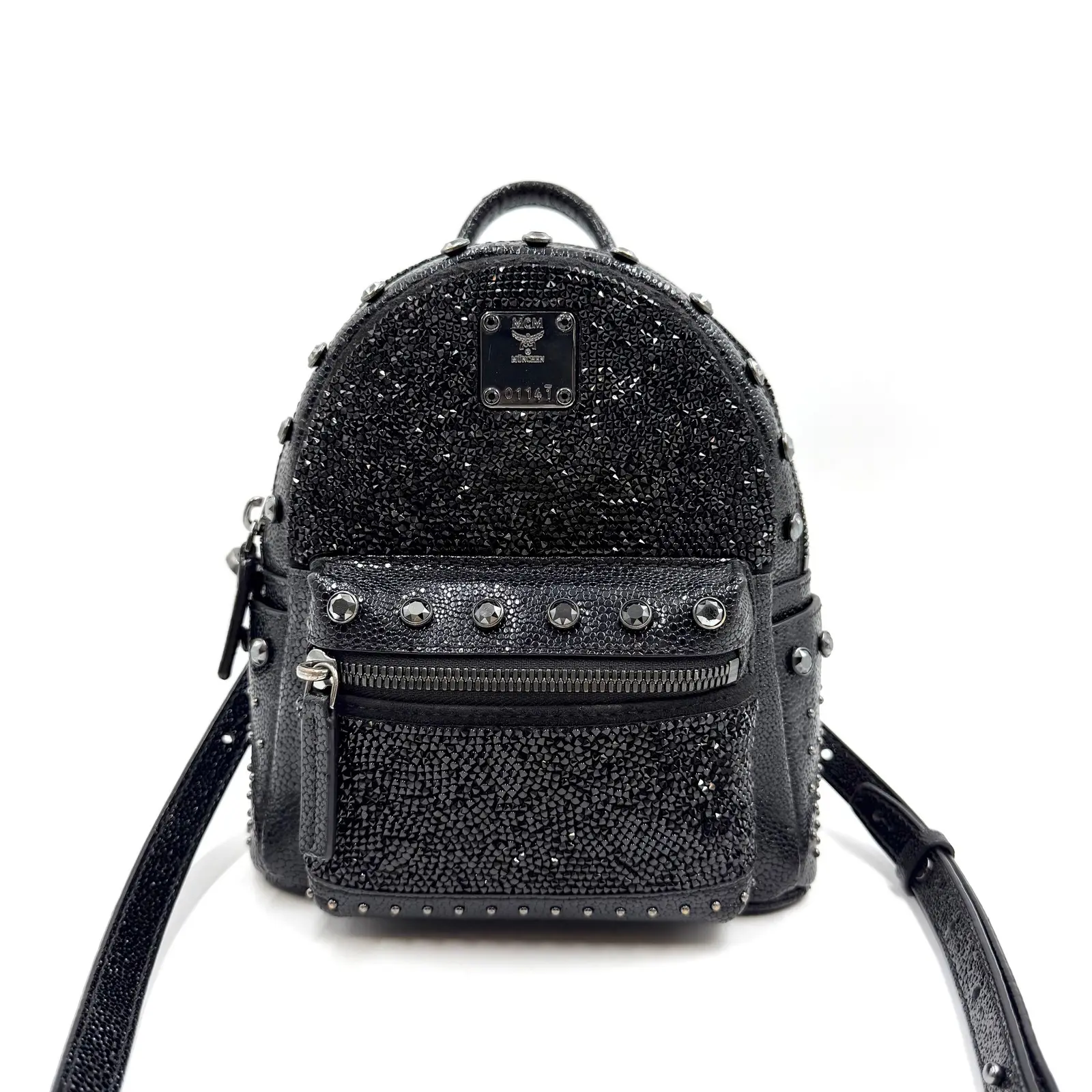 Pre-owned MCM AsShown Backpacks 4318 Stark Crystal Embellished Leather Backpack 26.05.14