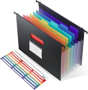 Expanding Hanging File Folders, Plastic Filing Organizer, 7 Pockets Accordion Drawer Organizer for Filing Cabinet, Insert Filling Folders with