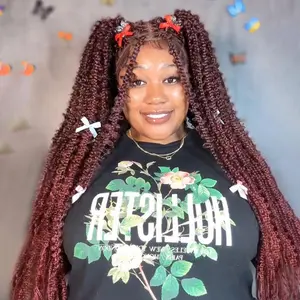 Long & Chic SuperNova #T1B/Bug 36" Full Lace Knotless Butterfly Box Braided Wig – Bold Red-Black Ombre! Glueless Afro Kinky #SummerVibes