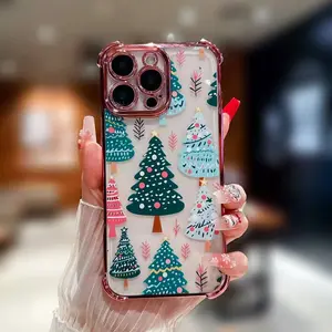 Christmas tree fancie pattern four-corner electroplated TPU anti-fall mobile phone case, suitable for 17 16 15 14 13 12 11 XXSProMax soft TPU protective case