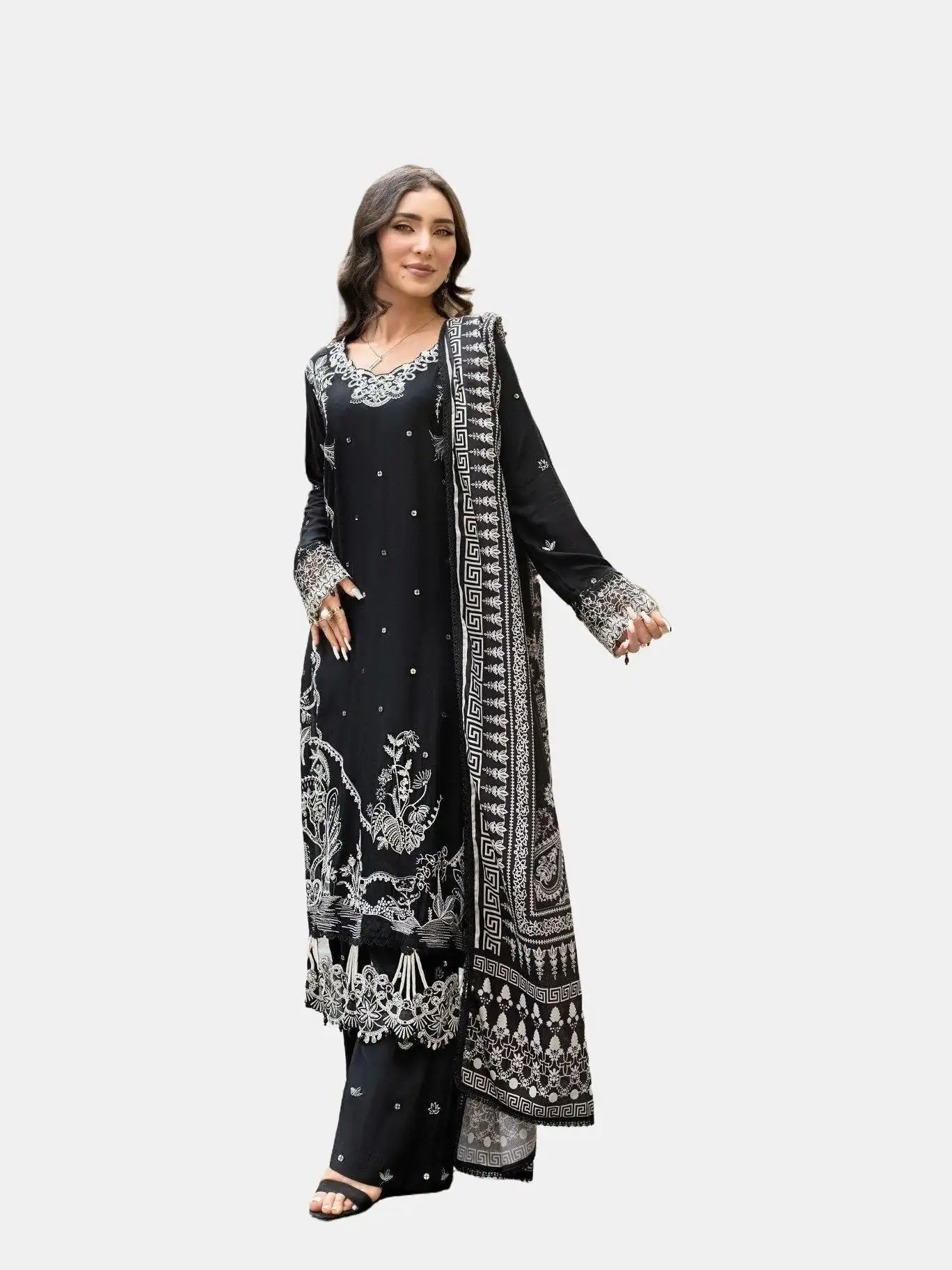 Linen Embroidered Three Piece Stitched Shalwar Kameez Long Comfortable Breathable.