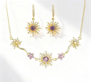 Purple Sun Zircon Gemstone Princess Jewelry Sweet Charm Necklace For Women Christmas Gift