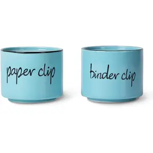 Ceramic Paper Clip Holder and Binder Clip Holder Set Dispenser Organizer for Desk (Turquoise)