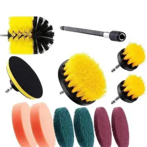 12-piece Electric Drill Bit Accessory Set, Including Scouring Pads and Sponges, with An Extended Attachment for Electric Cleaning Brushes, Suitable for Cleaning Tile Grout, Tiles, Sinks, and Car Polishing Pads, Floor Scrubbing Brush