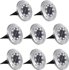 Outdoor Solar Ground Lights, 8 LED Waterproof Garden Disk Lights In-Ground Landscape Lighting for Lawn Patio Pathway Yard Deck Walkway (White, 8 Pack)