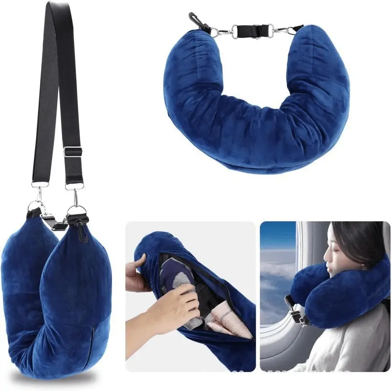 Portable U-Shaped Travel Neck Pillow with Adjustable Strap Soft Crystal Microfiber Airplane Neck Support for Long Flights Car Rides Camping Outdoor Activities Hand Wash Only