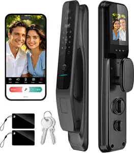 8-in-1 Smart Front Door Mortise Lock - 3D Face Recognition, Palm Vein, Fingerprint Keyless Entry, Built-in Camera, Handle, Video Doorbell, Tuya App Control, 2-Way Talk, IP67 Weather Resistance