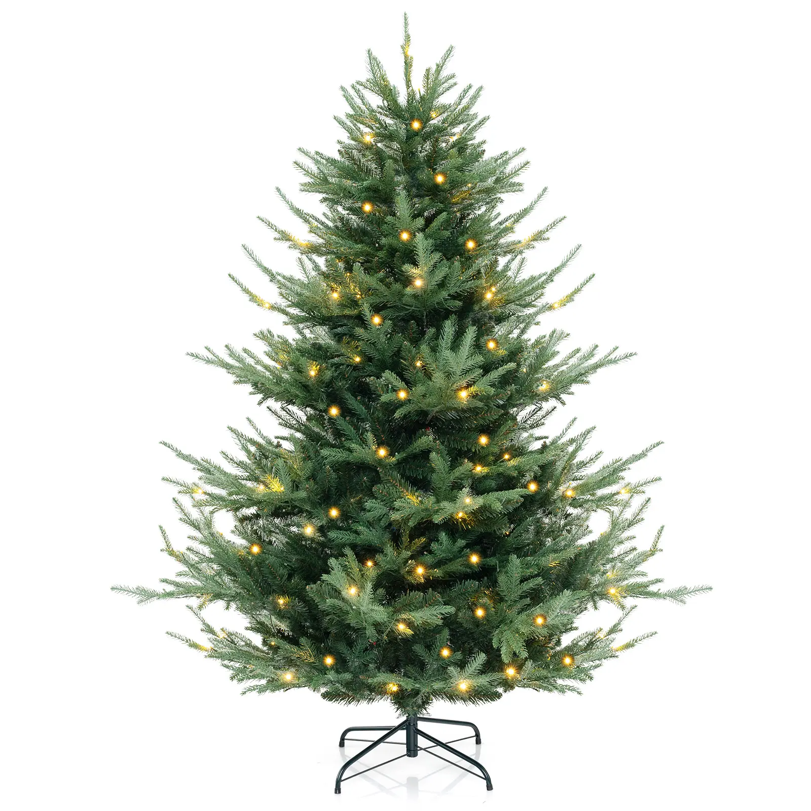 COSTWAY - 6 FT Pre-Lit Artificial Hinged Xmas Tree with 778 PVC and PE Branch Tips-M