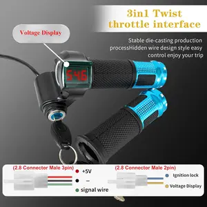 Electric Twist Throttle Grips, Three Speed Throttle Handlebar for Electric Scooter, Voltage Display Electric Bike Throttle Accelerator Aluminium Speed Control
