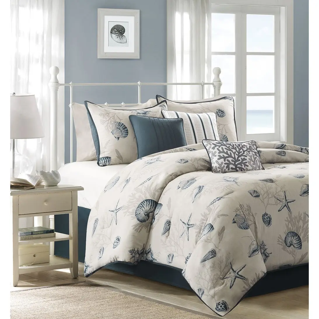 7 Piece Cotton Sateen Comforter Set, Bayside