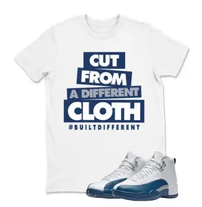 12 French Blue 2025 White Blue T Shirt to Match CLOTH, Jordan 12 French Blue Shirt, Gildan 5000 Shirt, Classic Fit