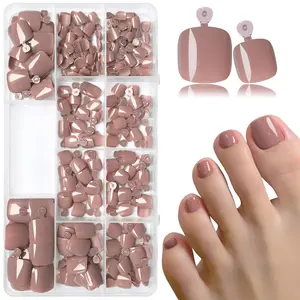 240Pcs Short Square Coffee Press on Toenails Women Fake Toe Nails, Full Cover Coffee Fake Toenails Press on Nails Toes Toenails Artificial False Stick Toenails Tip, Reusable Cute Artificial Beach False Toenails  Toenails, Toe Nail Tips