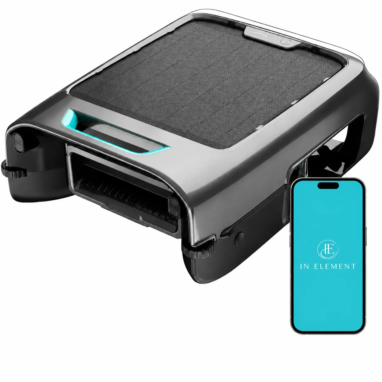 In Element Solar Powered Pool Surface Skimmer Robot with APP Support, 24/7 Continuous Cleaning, Dual Charging Modes, Smart Obstacle Avoidance, 150-um Filtration, OTA Upgrade, Gray