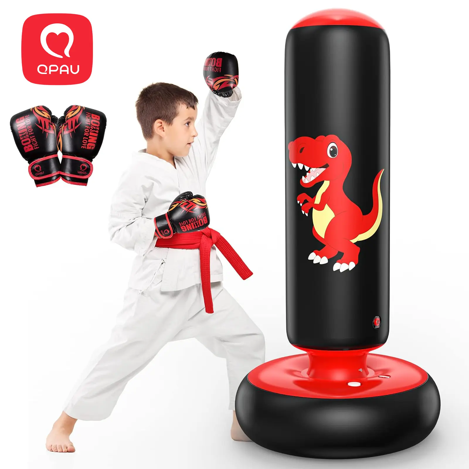 QPAU Inflatable Punching Bag Set 48 Inch Stable Boxing Bag Without Pump for Kids 3-6 Dinosaur Toy Gift for Boys Girls Karate Taekwondo Training Equipment homeessentials, back to school