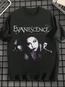 1PC TikTok Trendy Evanescence Graphic Shirt, 2000s Nu Metal Aesthetic Short T-Shirt, Gothic Grunge Streetwear Top for Men/Unisex, Black, Classic, Fashion