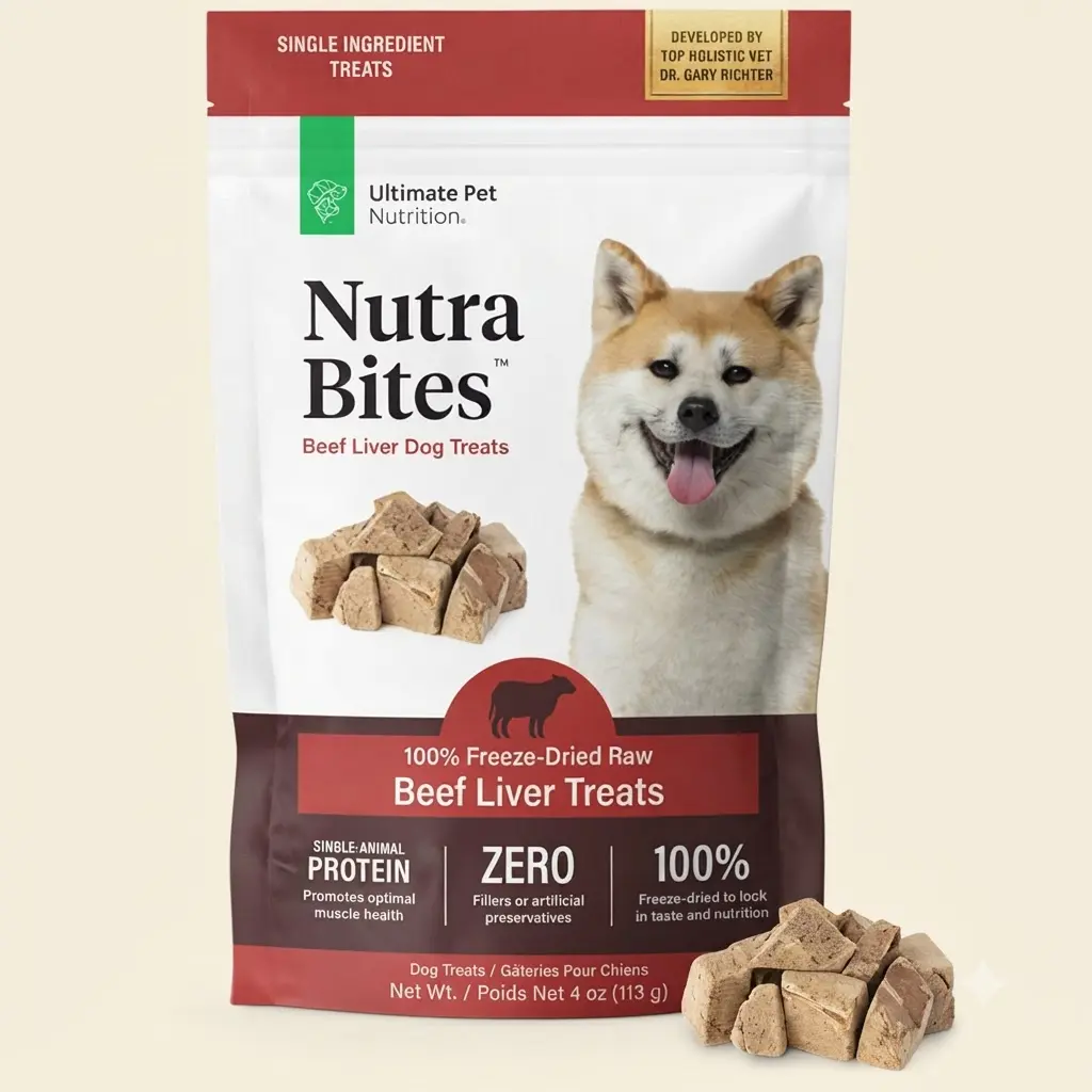 ULTIMATE PET NUTRITION Nutra Bites Freeze-Dried Dog Treats - 4 oz Single-Ingredient Beef Liver, Training Aid, Dog Food Topper