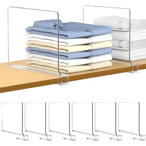 6 PCS Shelf Dividers for Closet Organization Acrylic Clear Closet Shelf Divider for Wooden Shelving Suitable for Wooden or Vertical Shelves Or Bedroom, Kitchen and Office Organiser Pack Rack