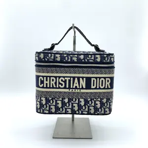 Pre-owned Dior Canvas Tote Bags CALUX Christian Oblique Diortravel Vanity Case Blue