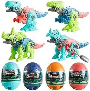 4 Pack Jumbo Dinosaur Eggs Take Apart Toys - STEM Building Kit for Kids Ages 3-8, Easter Basket Stuffers & Birthday Gifts for Boys Girls Toddlers (Dinosaur Toys)