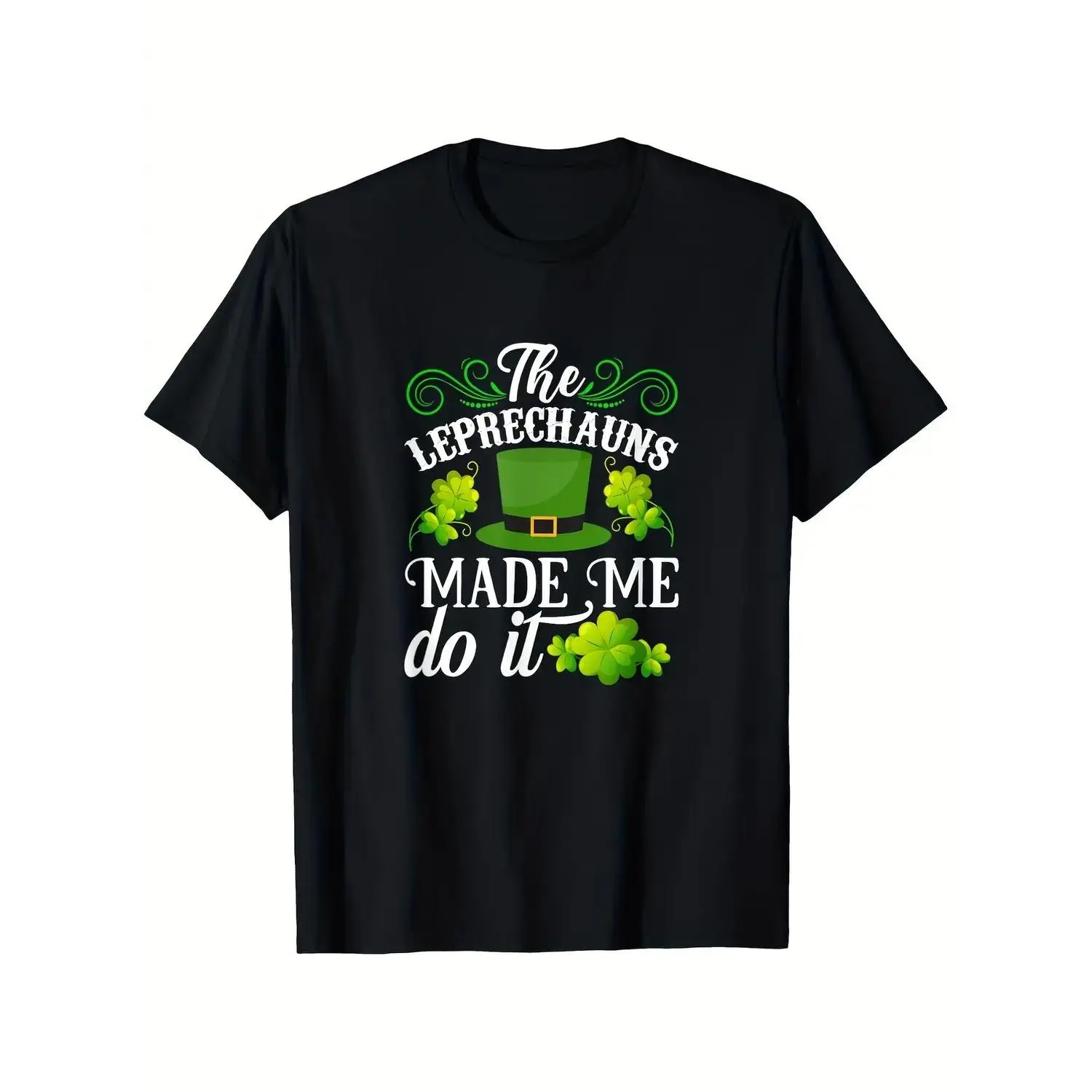 St Patricks Day T Shirt for Men and Women The Leprechauns Made Me Do It Design with Green Clover and Pot of Gold 100 Percent Cotton Regular Fit All Season Casual Wear Perfect for Outdoor Activities and Gym
